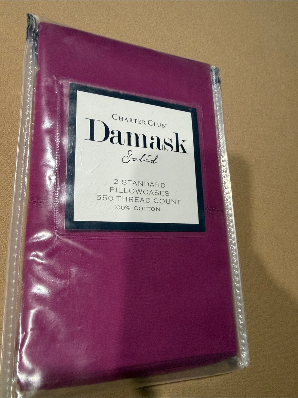 NWT Charter Club Plum Damask Solid Pillowcases - Deep Plum set of 2